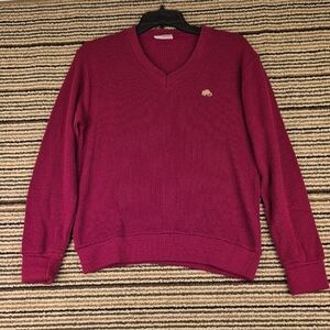 LONE STAR Armadillo Embroidered Dark Red Acrylic Medium Mens V‎ Neck Sweater VTG